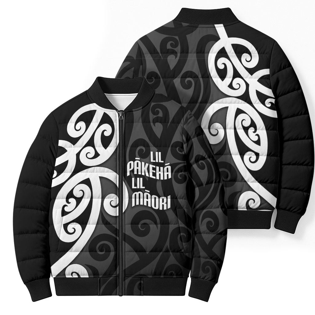 Lil Pakeha Lil Maori New Zealand Bomber Puffer Jacket Kiwi Proud Mangopare Pattern LT14 - Polynesian Pride
