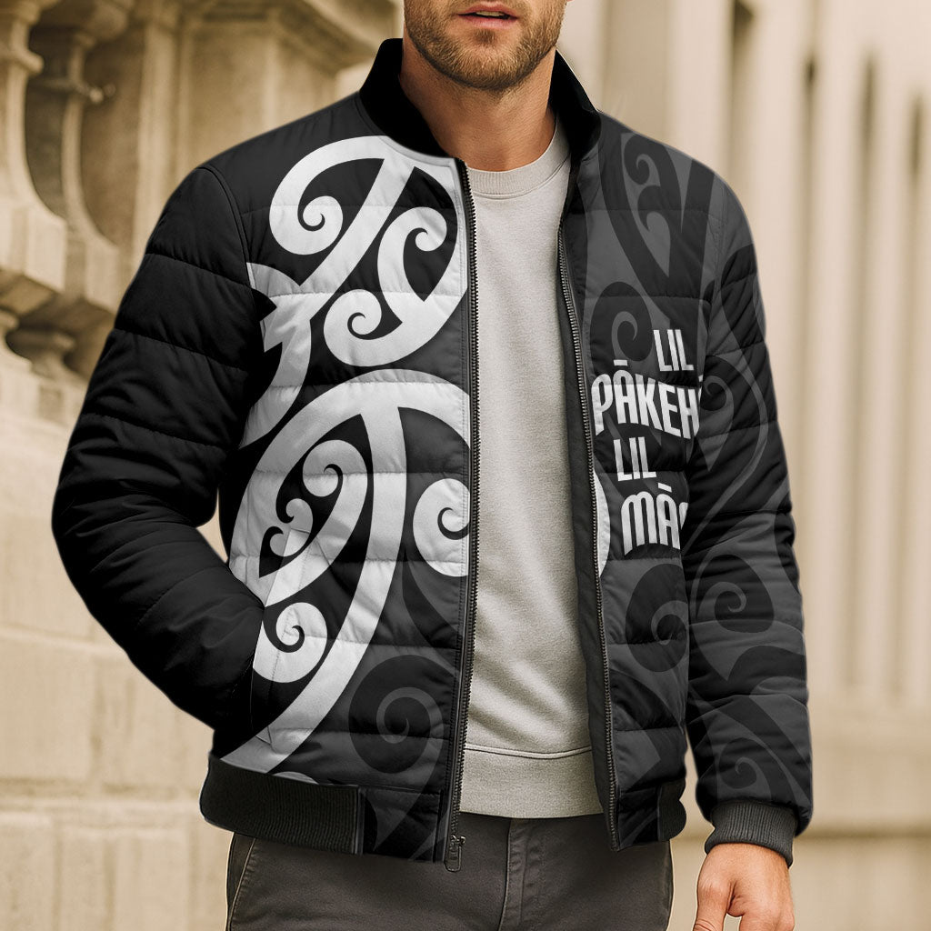 Lil Pakeha Lil Maori New Zealand Bomber Puffer Jacket Kiwi Proud Mangopare Pattern LT14 - Polynesian Pride