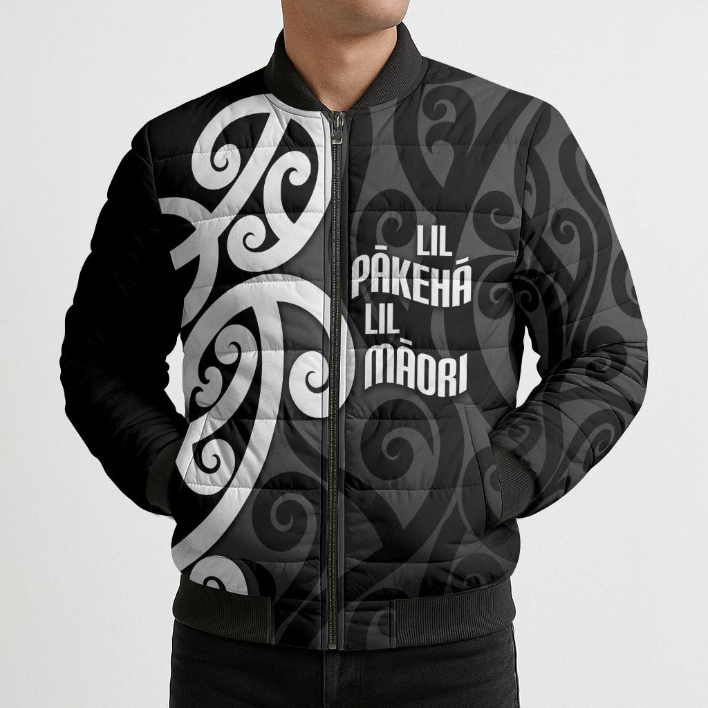 Lil Pakeha Lil Maori New Zealand Bomber Puffer Jacket Kiwi Proud Mangopare Pattern LT14 - Polynesian Pride