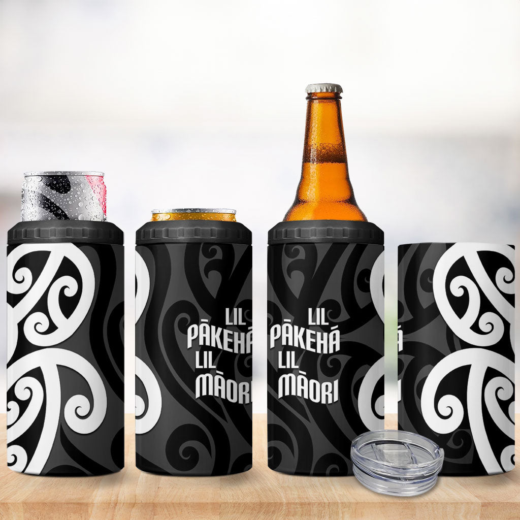 Lil Pakeha Lil Maori New Zealand 4 in 1 Can Cooler Tumbler Kiwi Proud Mangopare Pattern LT14 - Polynesian Pride