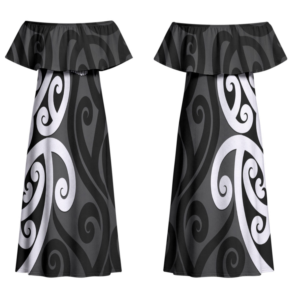 Lil Pakeha Lil Maori New Zealand Couples Matching Off Shoulder Maxi Dress and Long Sleeve Button Shirt Kiwi Proud Mangopare Pattern LT14 - Polynesian Pride