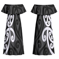 Lil Pakeha Lil Maori New Zealand Couples Matching Off Shoulder Maxi Dress and Long Sleeve Button Shirt Kiwi Proud Mangopare Pattern LT14 - Polynesian Pride