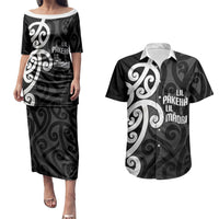 Lil Pakeha Lil Maori New Zealand Couples Matching Puletasi and Hawaiian Shirt Kiwi Proud Mangopare Pattern LT14 Black - Polynesian Pride