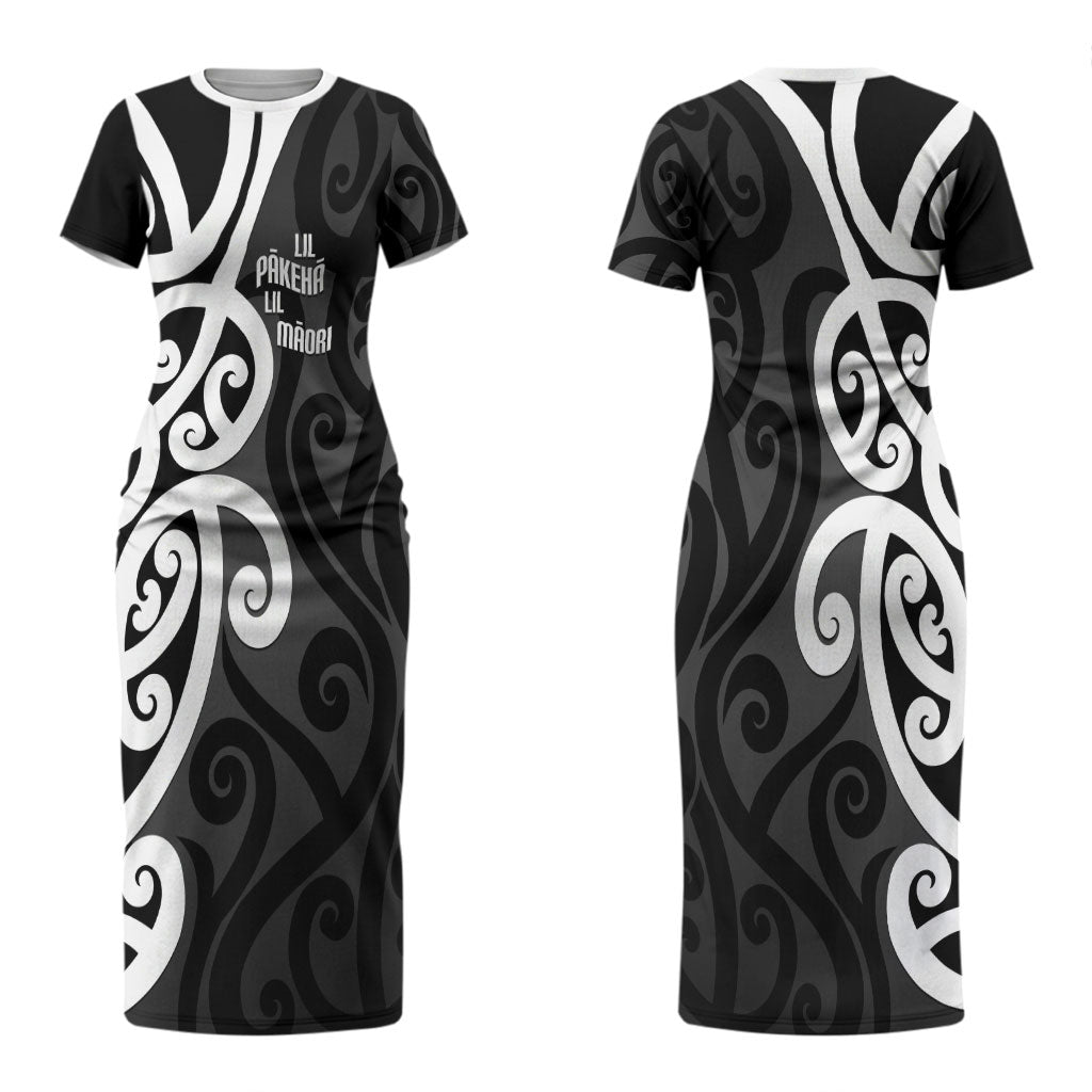 Lil Pakeha Lil Maori New Zealand Couples Matching Short Sleeve Bodycon Dress and Long Sleeve Button Shirt Kiwi Proud Mangopare Pattern LT14 - Polynesian Pride