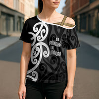 Lil Pakeha Lil Maori New Zealand Cross Shoulder Shirt Kiwi Proud Mangopare Pattern LT14 - Polynesian Pride