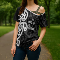 Lil Pakeha Lil Maori New Zealand Cross Shoulder Shirt Kiwi Proud Mangopare Pattern LT14 - Polynesian Pride