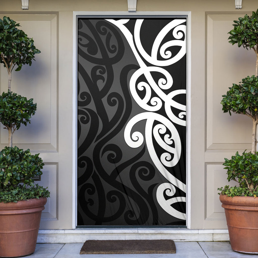 Lil Pakeha Lil Maori New Zealand Door Cover Kiwi Proud Mangopare Pattern LT14 Black - Polynesian Pride