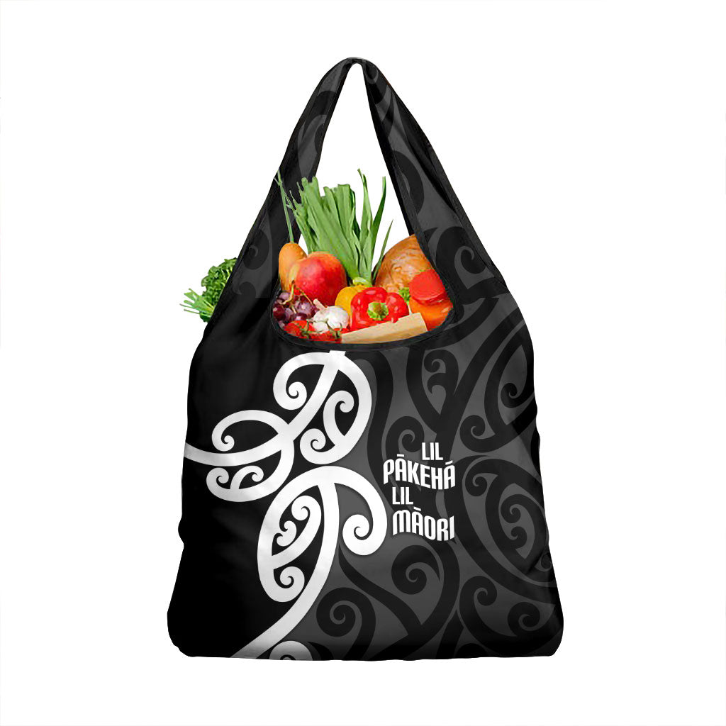 Lil Pakeha Lil Maori New Zealand Grocery Bag Kiwi Proud Mangopare Pattern LT14 1-pack One Size Black - Polynesian Pride