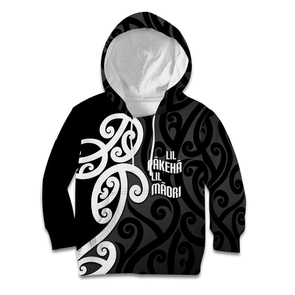Lil Pakeha Lil Maori New Zealand Kid Hoodie Kiwi Proud Mangopare Pattern LT14 Hoodie Black - Polynesian Pride