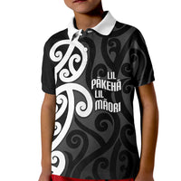 Lil Pakeha Lil Maori New Zealand Kid Polo Shirt Kiwi Proud Mangopare Pattern LT14 Kid Black - Polynesian Pride