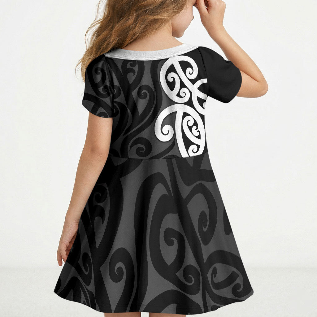 Lil Pakeha Lil Maori New Zealand Kid Short Sleeve Dress Kiwi Proud Mangopare Pattern LT14 - Polynesian Pride