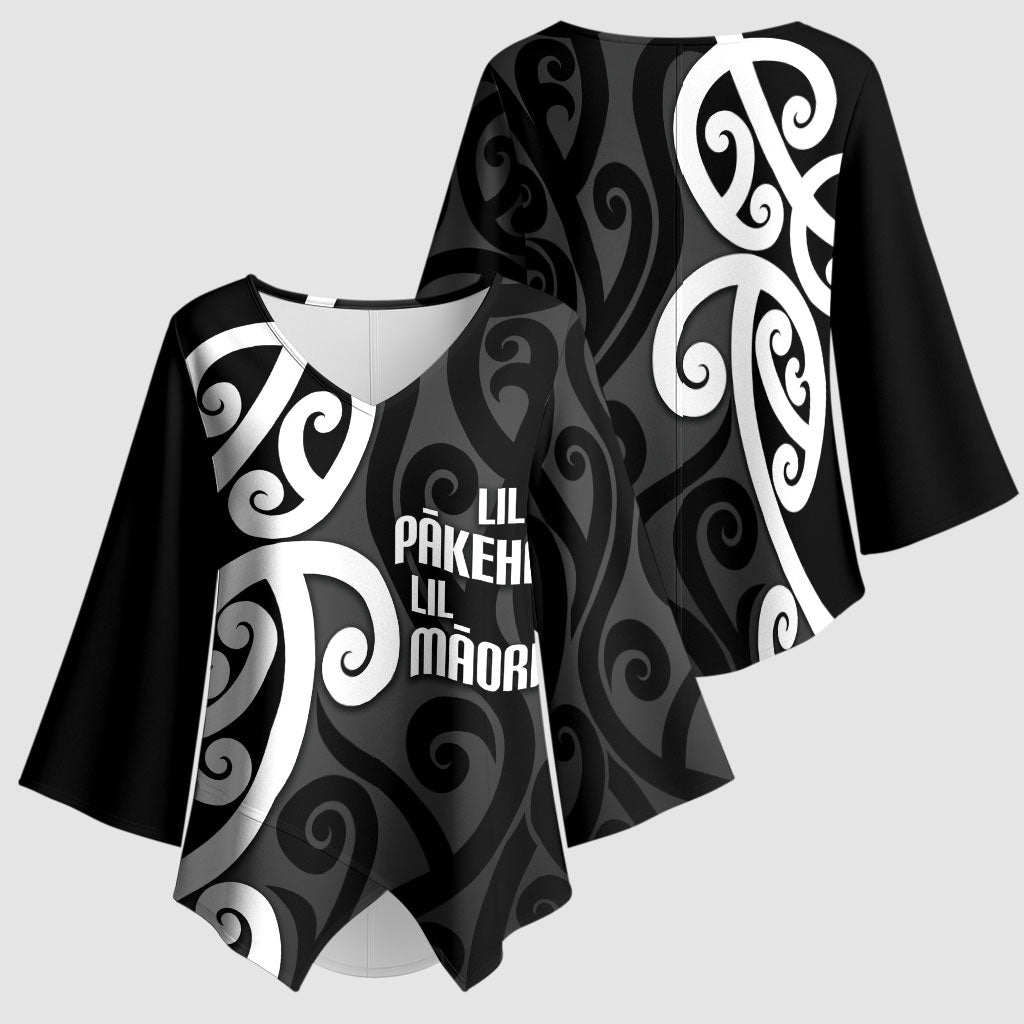 Lil Pakeha Lil Maori New Zealand Kimono Sleeve Blouse Kiwi Proud Mangopare Pattern LT14 - Polynesian Pride