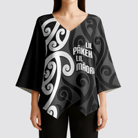 Lil Pakeha Lil Maori New Zealand Kimono Sleeve Blouse Kiwi Proud Mangopare Pattern LT14 - Polynesian Pride