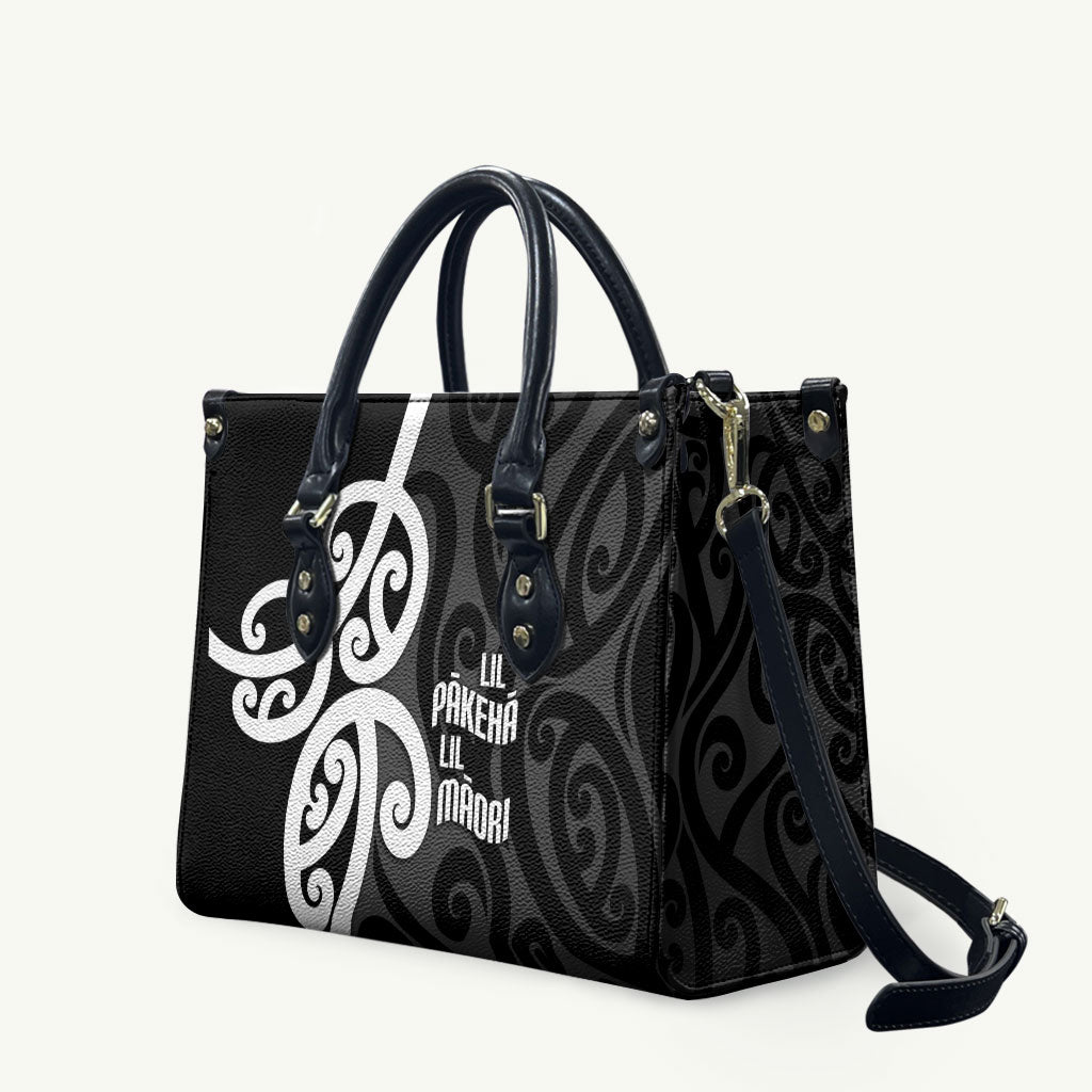 Lil Pakeha Lil Maori New Zealand Leather Bag Kiwi Proud Mangopare Pattern LT14 Black - Polynesian Pride