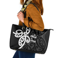 Lil Pakeha Lil Maori New Zealand Leather Tote Bag Kiwi Proud Mangopare Pattern LT14 Black - Polynesian Pride