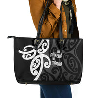 Lil Pakeha Lil Maori New Zealand Leather Tote Bag Kiwi Proud Mangopare Pattern LT14 - Polynesian Pride