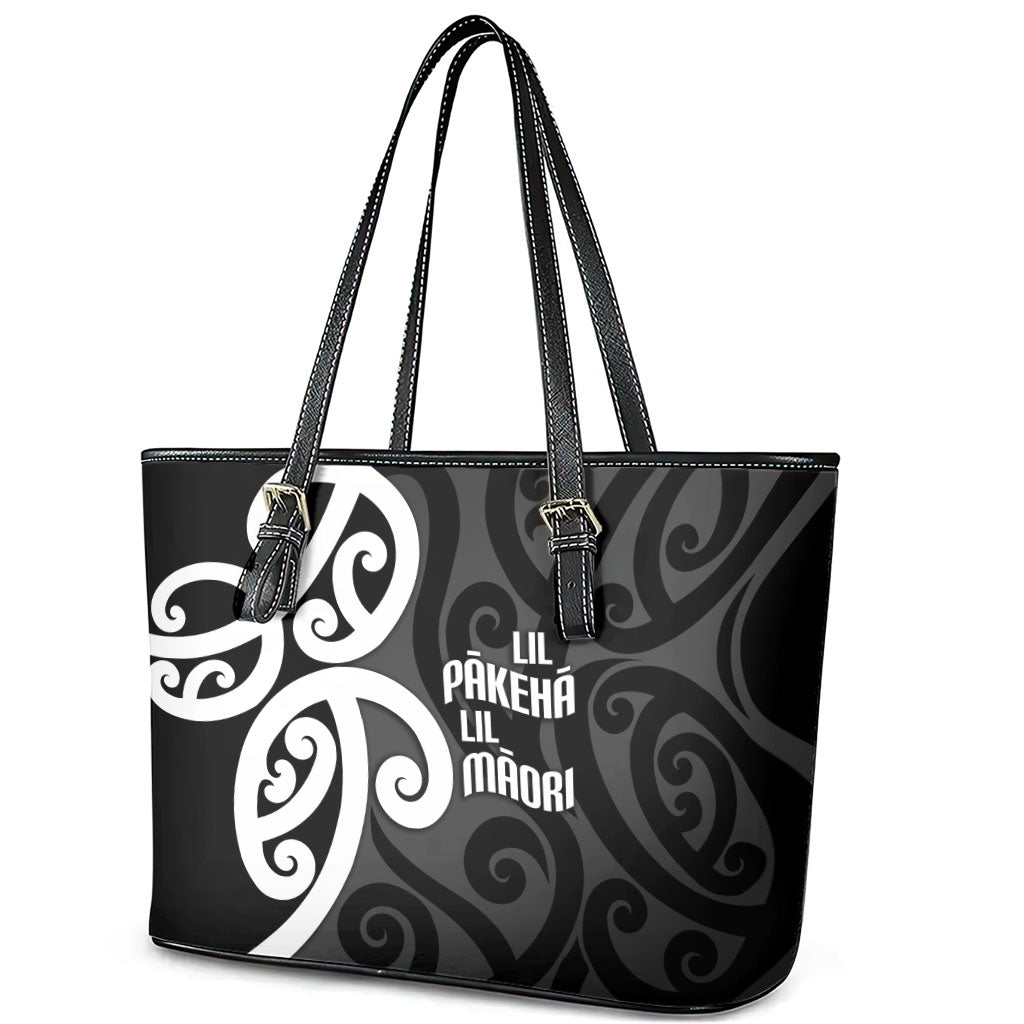 Lil Pakeha Lil Maori New Zealand Leather Tote Bag Kiwi Proud Mangopare Pattern LT14 - Polynesian Pride