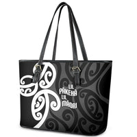 Lil Pakeha Lil Maori New Zealand Leather Tote Bag Kiwi Proud Mangopare Pattern LT14 - Polynesian Pride