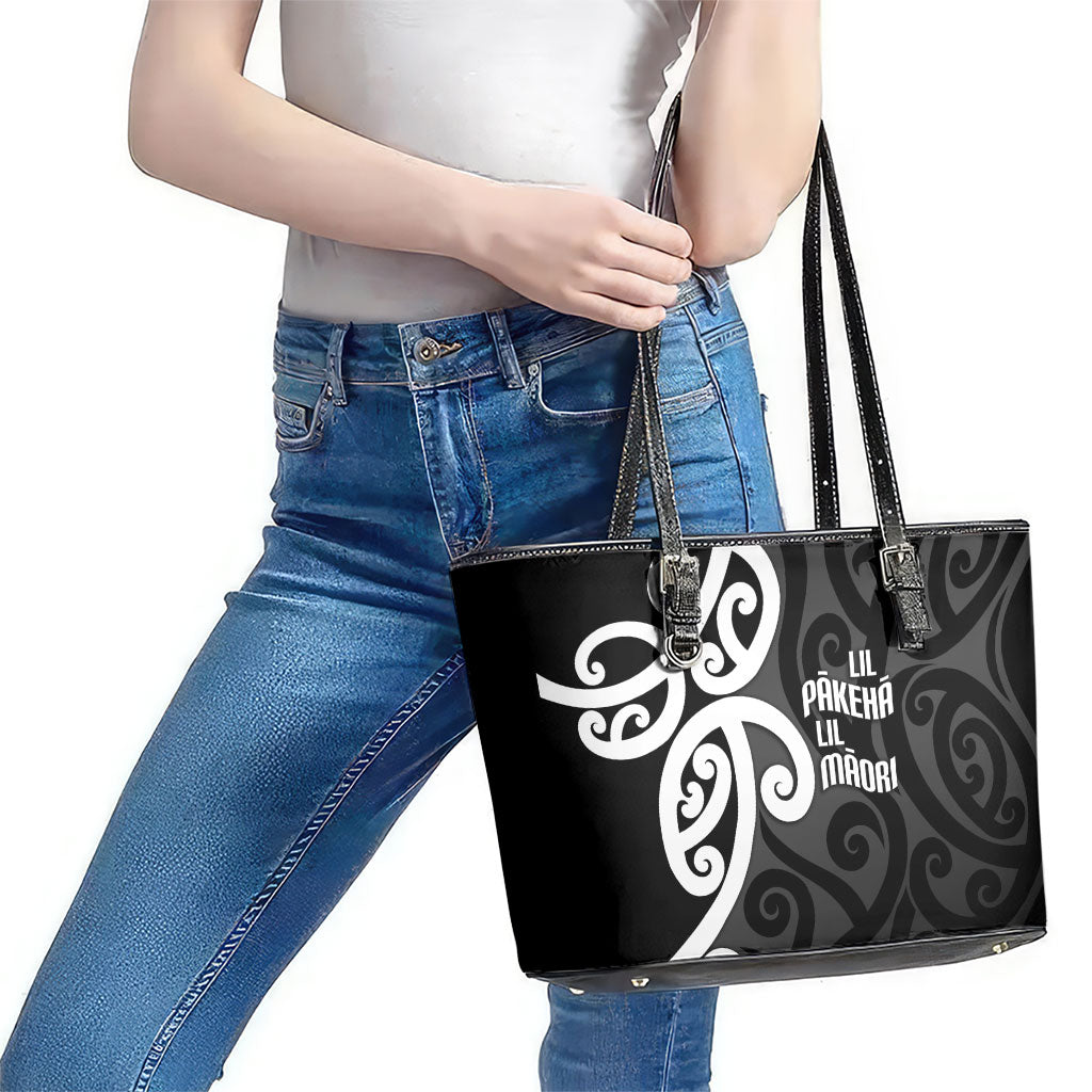 Lil Pakeha Lil Maori New Zealand Leather Tote Bag Kiwi Proud Mangopare Pattern LT14 - Polynesian Pride