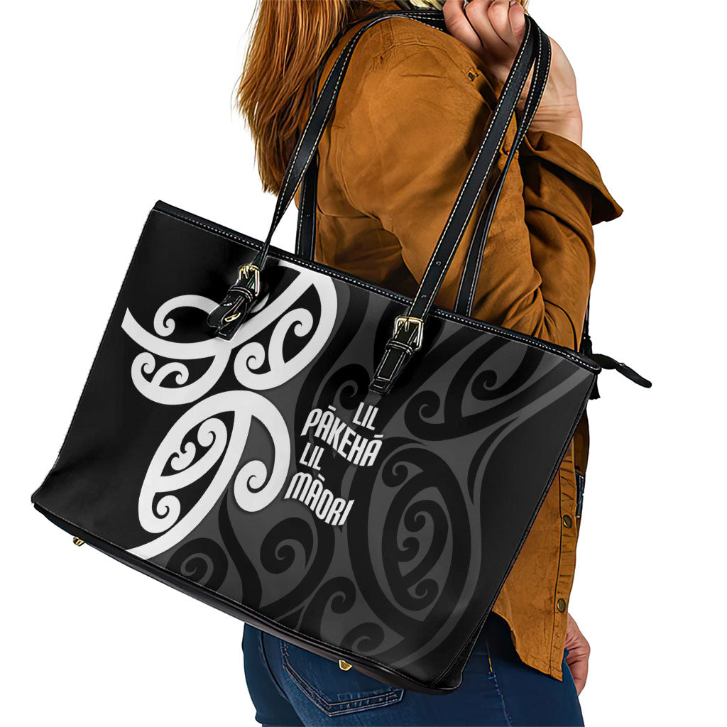 Lil Pakeha Lil Maori New Zealand Leather Tote Bag Kiwi Proud Mangopare Pattern LT14 - Polynesian Pride