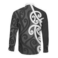 Lil Pakeha Lil Maori New Zealand Long Sleeve Button Shirt Kiwi Proud Mangopare Pattern LT14 - Polynesian Pride