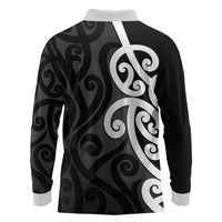 Lil Pakeha Lil Maori New Zealand Long Sleeve Polo Shirt Kiwi Proud Mangopare Pattern LT14 - Polynesian Pride
