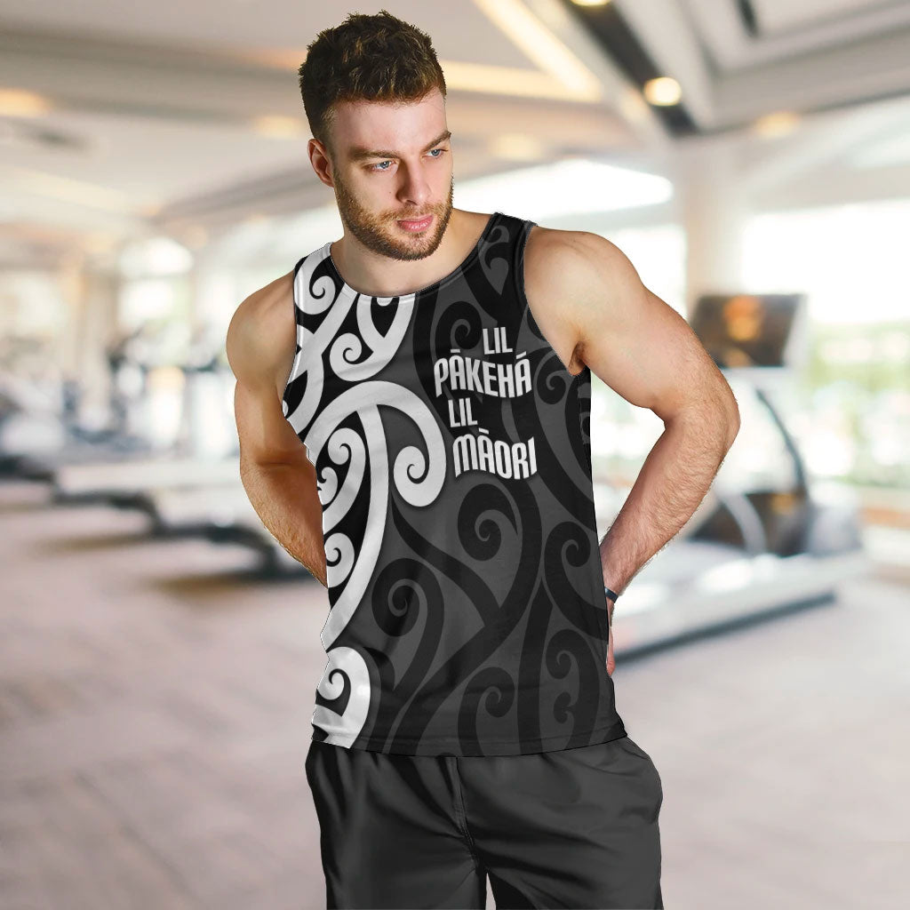 Lil Pakeha Lil Maori New Zealand Men Tank Top Kiwi Proud Mangopare Pattern LT14 Black - Polynesian Pride