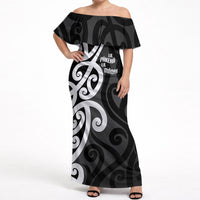 Lil Pakeha Lil Maori New Zealand Off Shoulder Maxi Dress Kiwi Proud Mangopare Pattern LT14 Women Black - Polynesian Pride