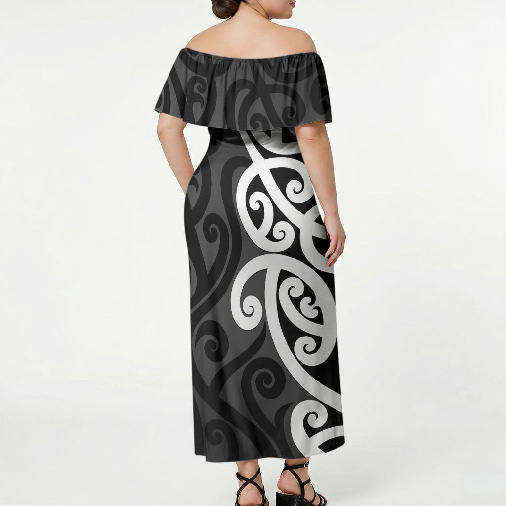 Lil Pakeha Lil Maori New Zealand Off Shoulder Maxi Dress Kiwi Proud Mangopare Pattern LT14 - Polynesian Pride