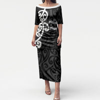 Lil Pakeha Lil Maori New Zealand Puletasi Kiwi Proud Mangopare Pattern LT14 Long Dress Black - Polynesian Pride