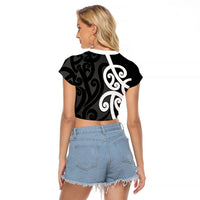 Lil Pakeha Lil Maori New Zealand Raglan Cropped T Shirt Kiwi Proud Mangopare Pattern LT14 - Polynesian Pride