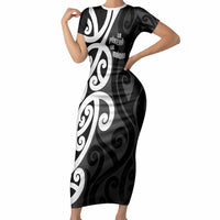 Lil Pakeha Lil Maori New Zealand Short Sleeve Bodycon Dress Kiwi Proud Mangopare Pattern LT14 Long Dress Black - Polynesian Pride