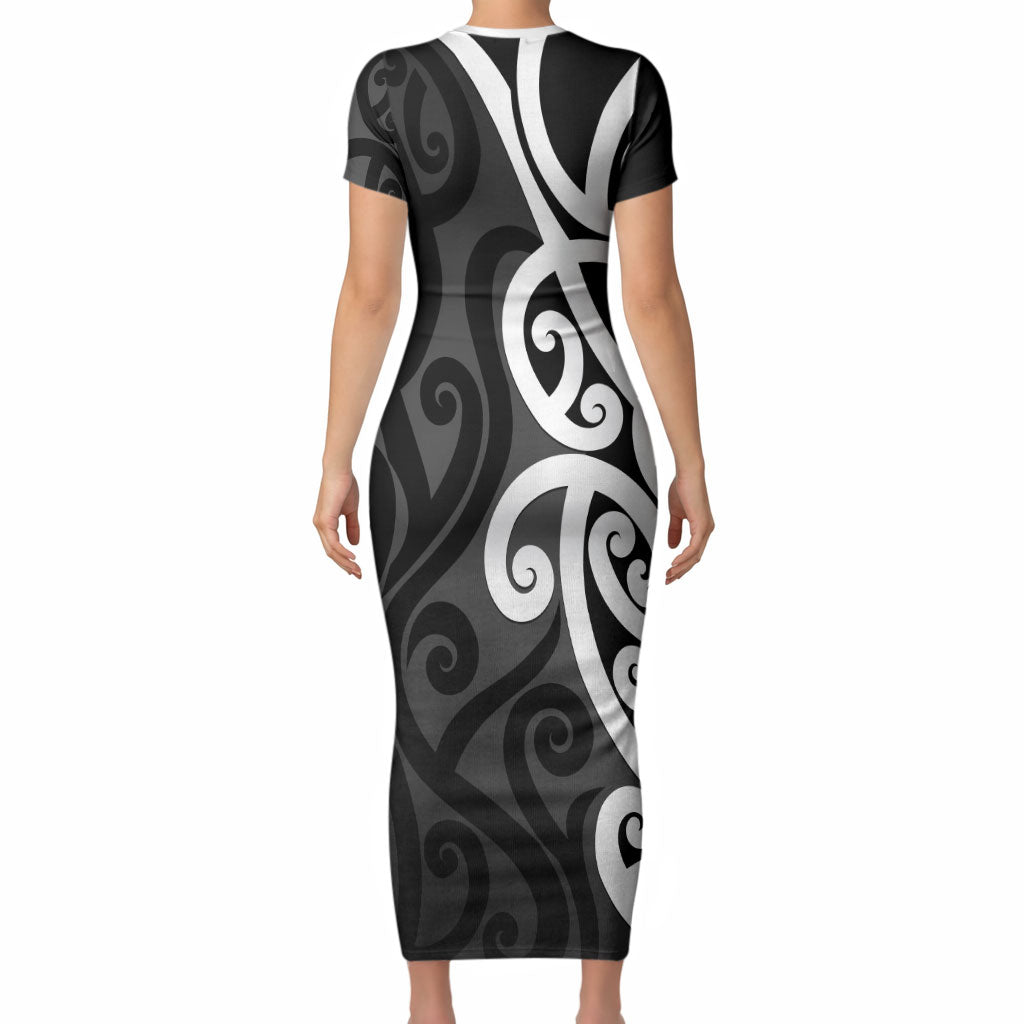 Lil Pakeha Lil Maori New Zealand Short Sleeve Bodycon Dress Kiwi Proud Mangopare Pattern LT14 - Polynesian Pride
