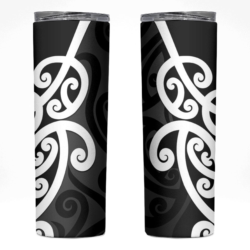 Lil Pakeha Lil Maori New Zealand Skinny Tumbler Kiwi Proud Mangopare Pattern LT14 Black - Polynesian Pride