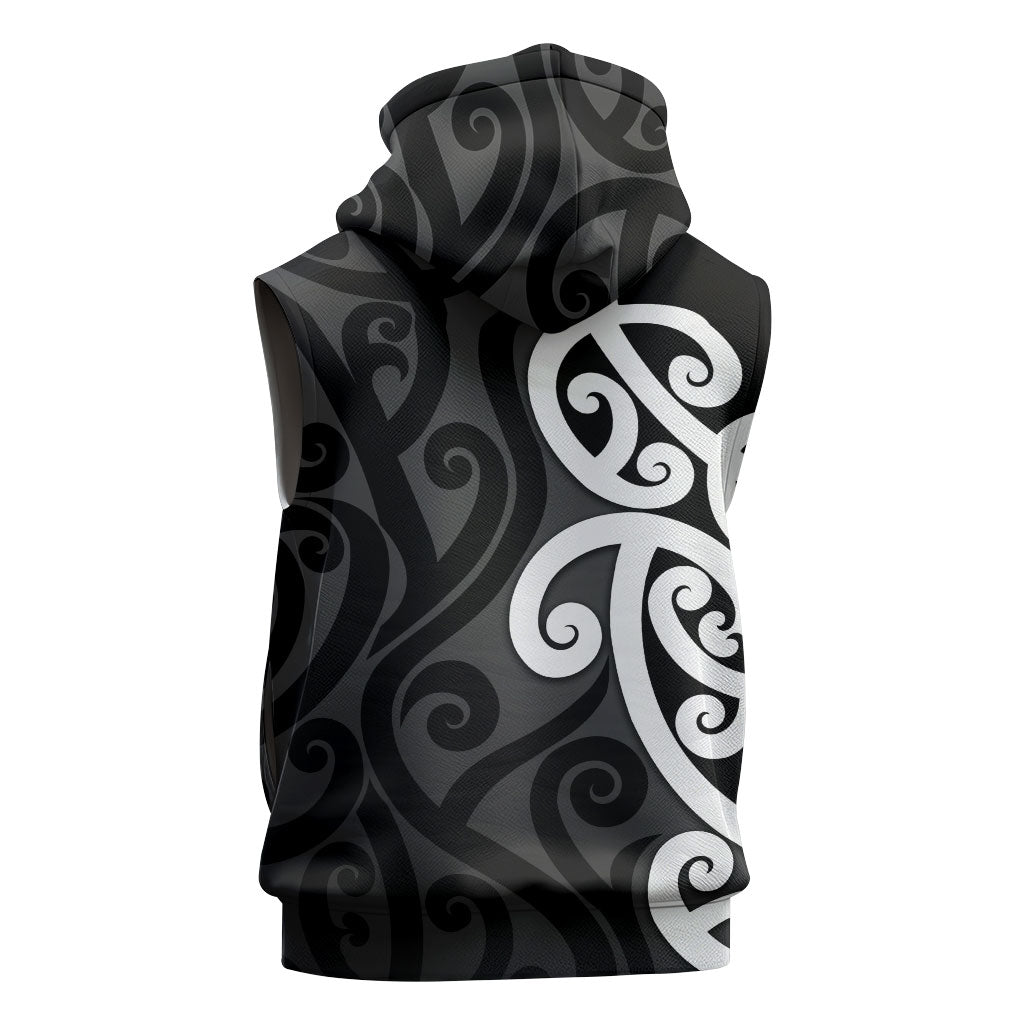 Lil Pakeha Lil Maori New Zealand Sleeveless Hoodie Kiwi Proud Mangopare Pattern LT14 - Polynesian Pride