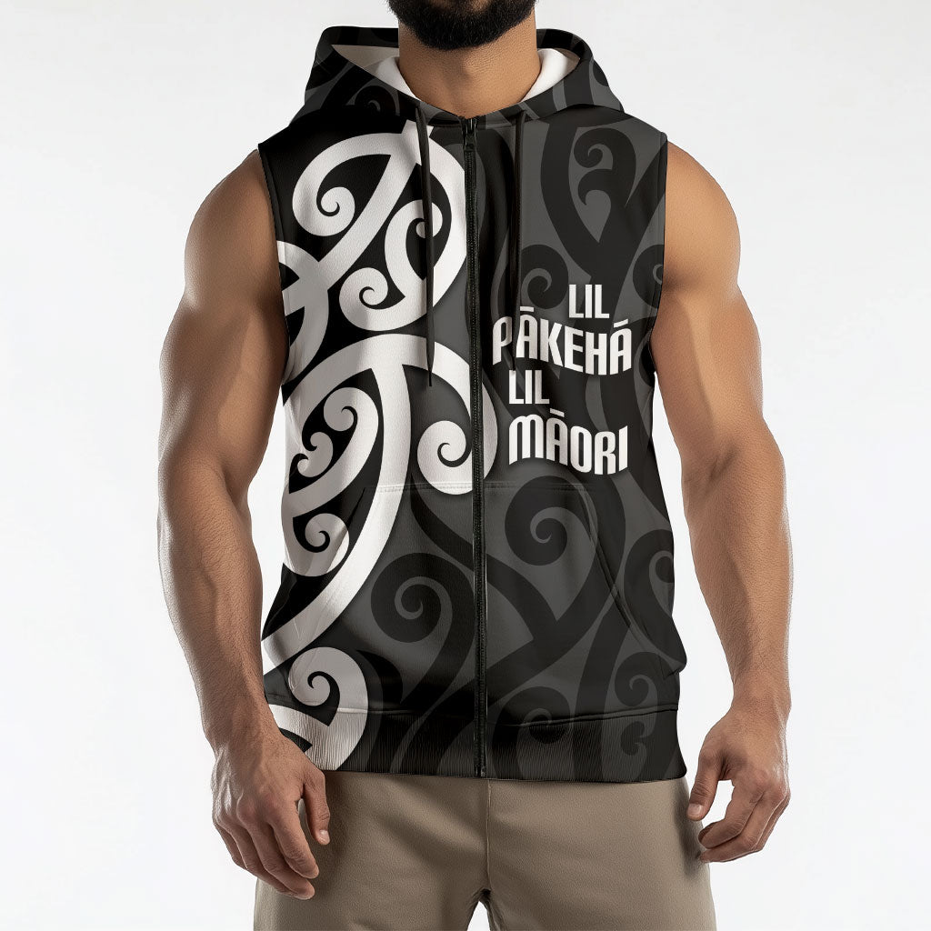 Lil Pakeha Lil Maori New Zealand Sleeveless Zip Hoodie Kiwi Proud Mangopare Pattern LT14 - Polynesian Pride