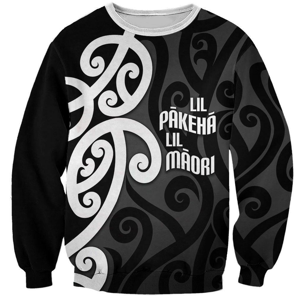 Lil Pakeha Lil Maori New Zealand Sweatshirt Kiwi Proud Mangopare Pattern LT14 Unisex Black - Polynesian Pride
