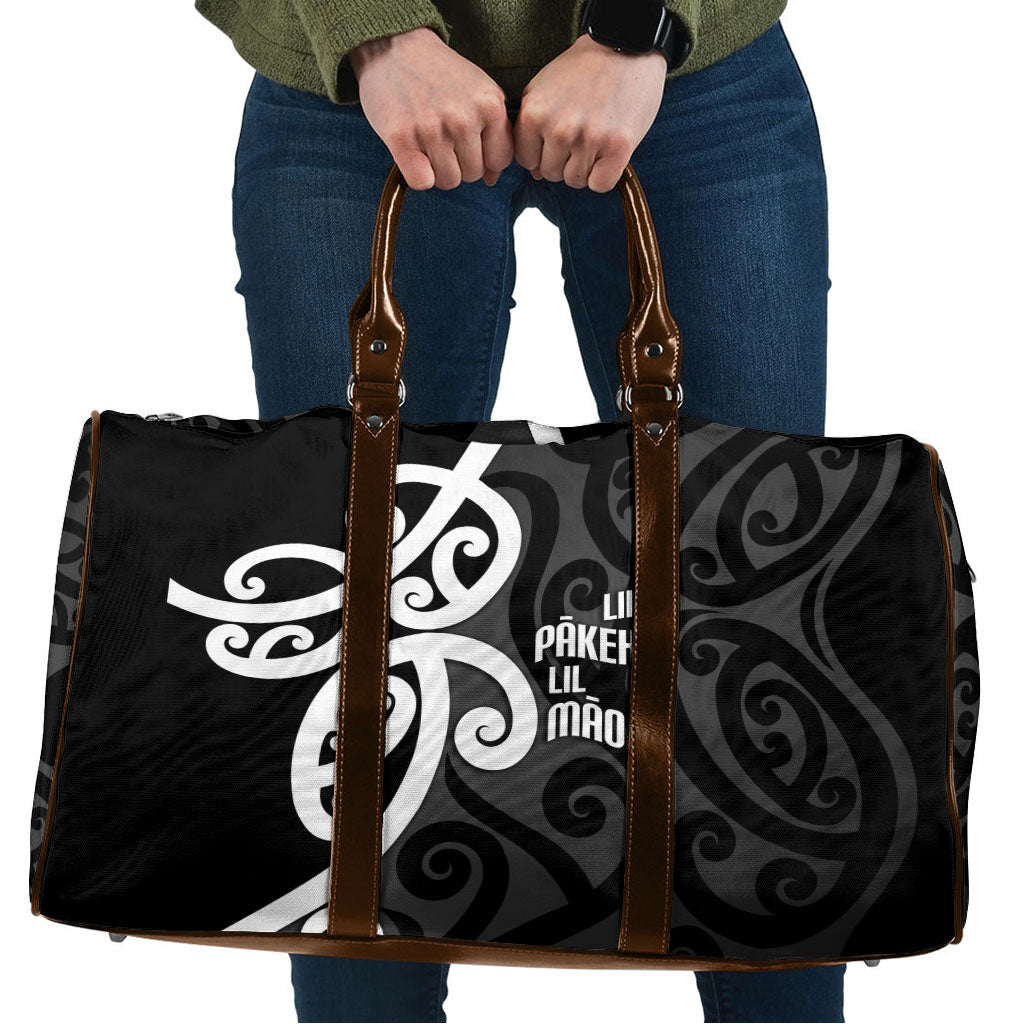 Lil Pakeha Lil Maori New Zealand Travel Bag Kiwi Proud Mangopare Pattern LT14 Black - Polynesian Pride
