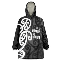 Lil Pakeha Lil Maori New Zealand Wearable Blanket Hoodie Kiwi Proud Mangopare Pattern LT14 One Size Black - Polynesian Pride