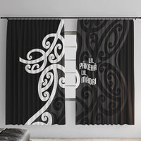 Lil Pakeha Lil Maori New Zealand Window Curtain Kiwi Proud Mangopare Pattern LT14 With Hooks Black - Polynesian Pride