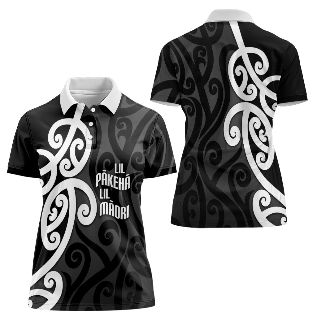 Lil Pakeha Lil Maori New Zealand Women Polo Shirt Kiwi Proud Mangopare Pattern LT14 - Polynesian Pride