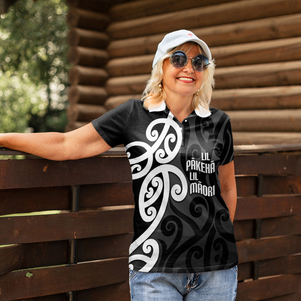 Lil Pakeha Lil Maori New Zealand Women Polo Shirt Kiwi Proud Mangopare Pattern LT14 - Polynesian Pride