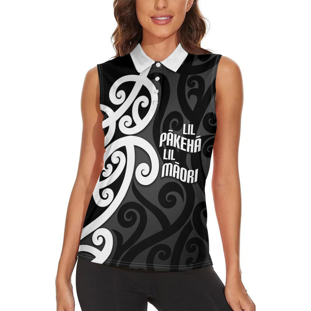 Lil Pakeha Lil Maori New Zealand Women Sleeveless Polo Shirt Kiwi Proud Mangopare Pattern LT14 - Polynesian Pride