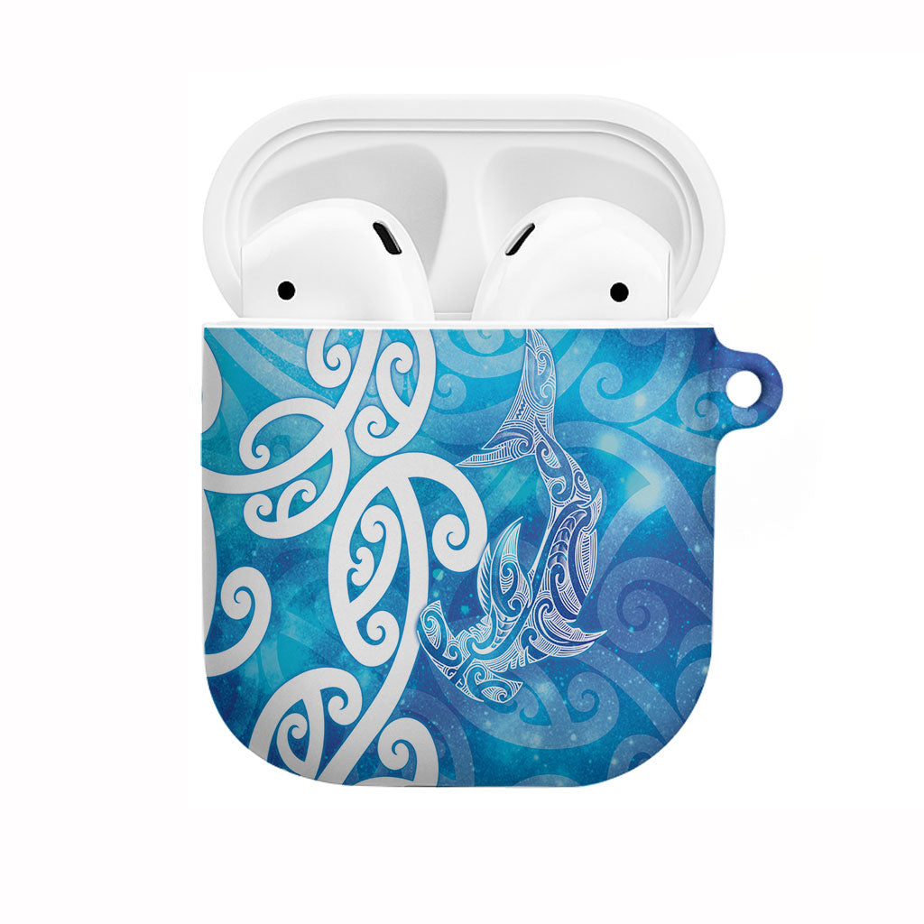 Hammerhead Shark Tattoo New Zealand AirPods Case Maori Galaxy Mangopare Pattern LT14 Turquoise - Polynesian Pride