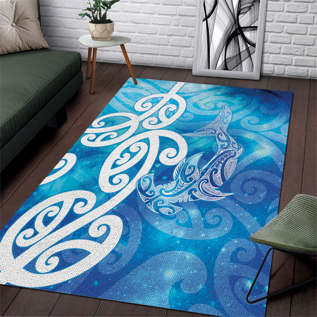 Hammerhead Shark Tattoo New Zealand Area Rug Maori Galaxy Mangopare Pattern LT14 Turquoise - Polynesian Pride