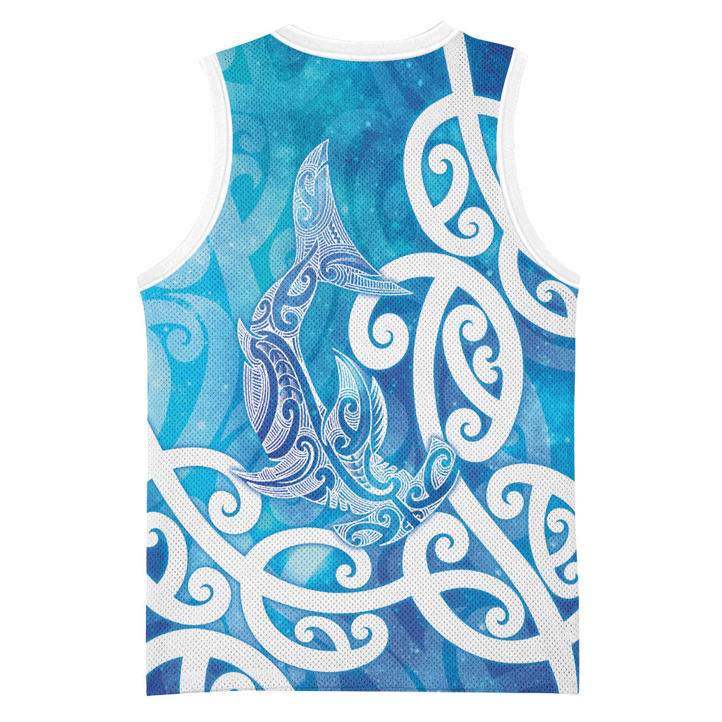 Hammerhead Shark Tattoo New Zealand Basketball Jersey Maori Galaxy Mangopare Pattern LT14 - Polynesian Pride