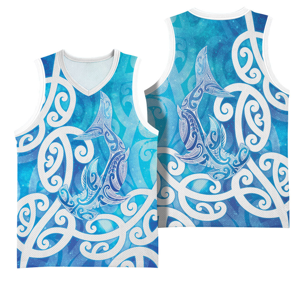Hammerhead Shark Tattoo New Zealand Basketball Jersey Maori Galaxy Mangopare Pattern LT14 - Polynesian Pride
