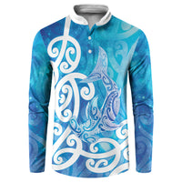 Hammerhead Shark Tattoo New Zealand Button Sweatshirt Maori Galaxy Mangopare Pattern LT14 Turquoise - Polynesian Pride