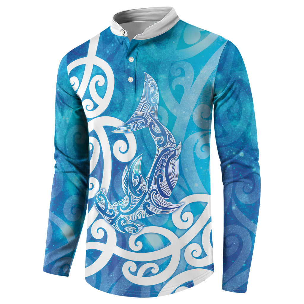 Hammerhead Shark Tattoo New Zealand Button Sweatshirt Maori Galaxy Mangopare Pattern LT14 - Polynesian Pride