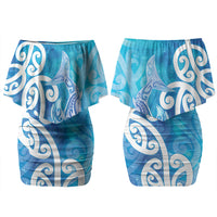 Hammerhead Shark Tattoo New Zealand Couples Matching Off Shoulder Short Dress and Long Sleeve Button Shirt Maori Galaxy Mangopare Pattern LT14 - Polynesian Pride